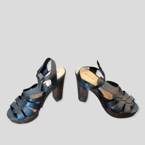 Bamboo Fabiola Women's Wedge Heels Buckle Strap Black Summer Casual Shoes Size 9